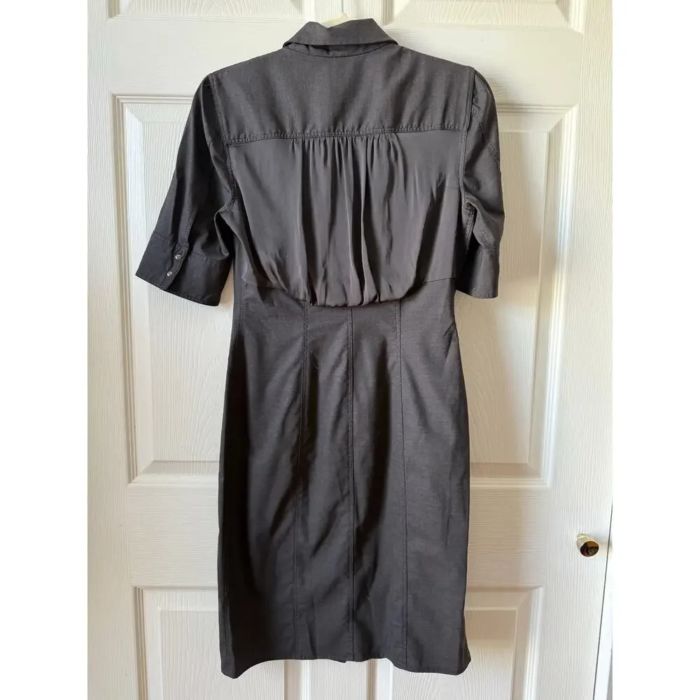 Elie Tahari Brown Wool Silk Collared Snap Front Sheath Dress Size 6 Office‎ Chic